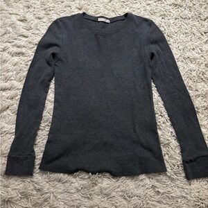 Active Basic Gray Ribbed Long Sleeve Knit Top Size L